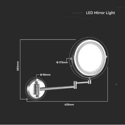 LED Stenska kozmetično ogledalo LED/3W/6V 4xAA IP44