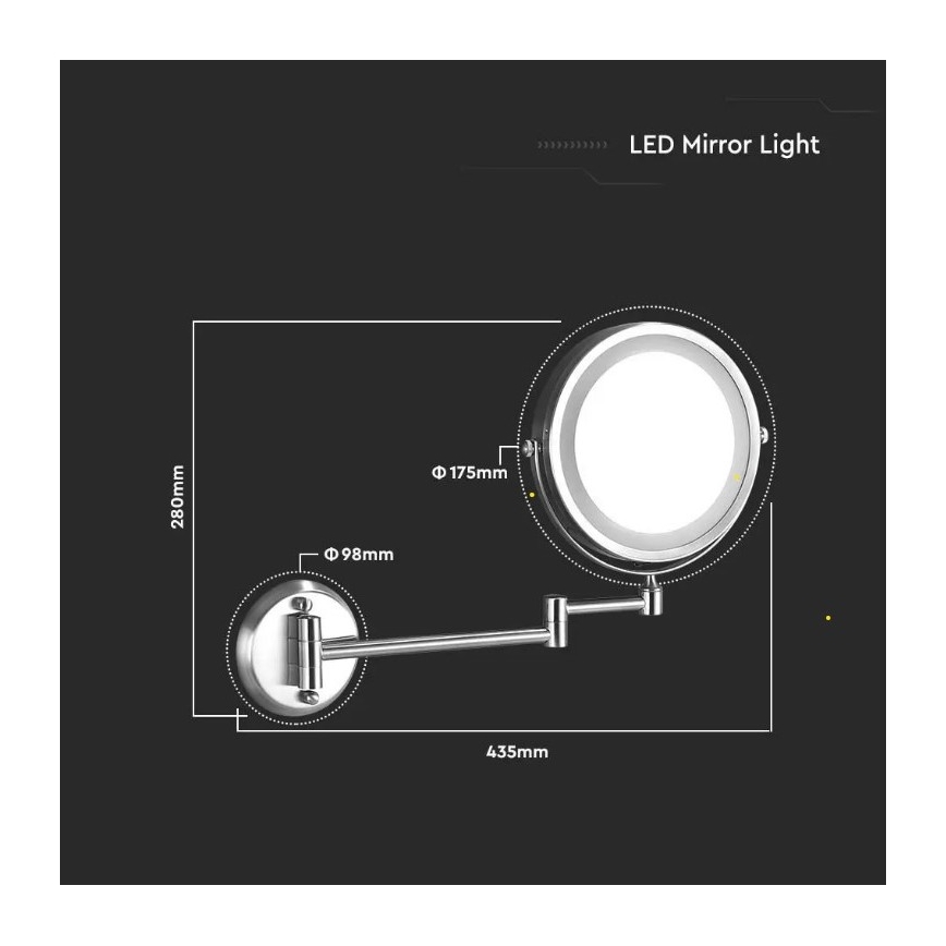 LED Stenska kozmetično ogledalo LED/3W/6V 4xAA IP44