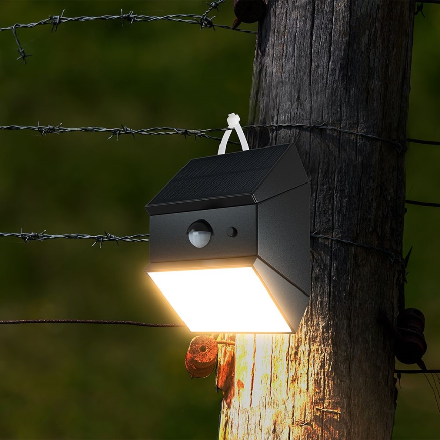 LED stensko sončno svetilo s senzorjem LED/2,5W/3,7V 3000/4000/6000K IP65 1200 mAh črna