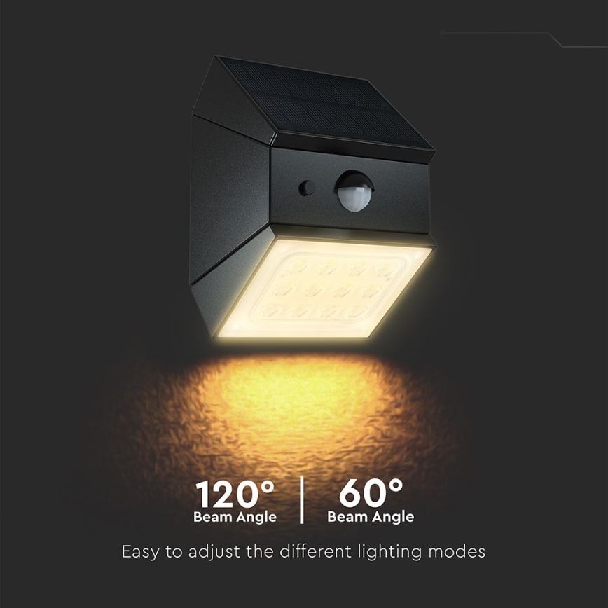 LED stensko sončno svetilo s senzorjem LED/2,5W/3,7V 3000/4000/6000K IP65 1200 mAh črna