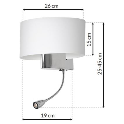 LED Stenska svetilka CASINO 1xE27/60W/230V + LED/1W/230V bela