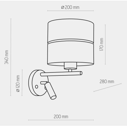 LED Stenska svetilka HILTON 1xE27/15W/230V + LED/3W/230V medenina/črna