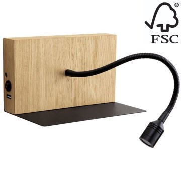 LED Stenska svetilka LECTOR LED/2,5W/230V USB hrast – FSC certifikat