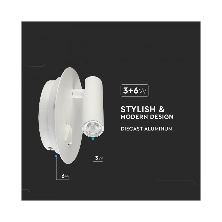 LED Stenska svetilka LED/3W/230V + LED/6W/230V 3000K bela