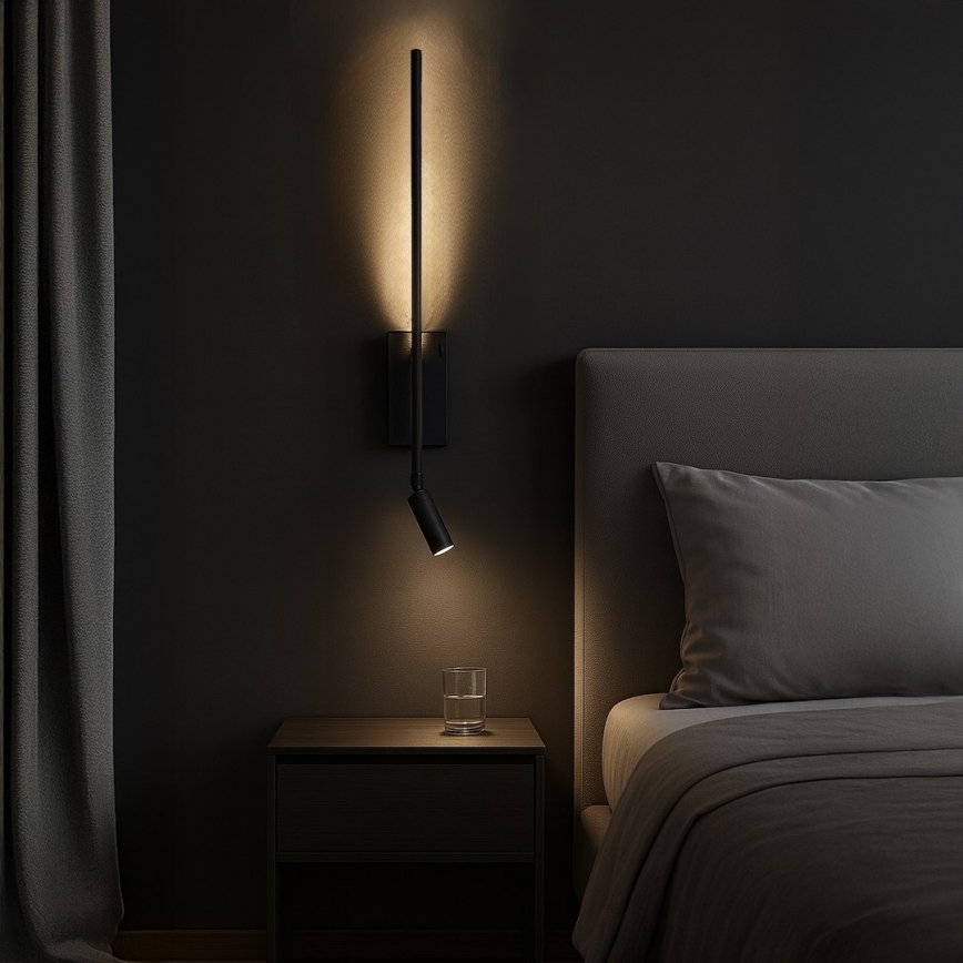 LED stenska svetilka TORCH LED/6W/230V + LED/3W črna