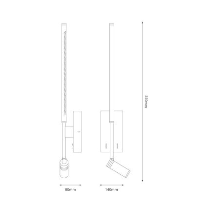 LED stenska svetilka TORCH LED/6W/230V + LED/3W črna