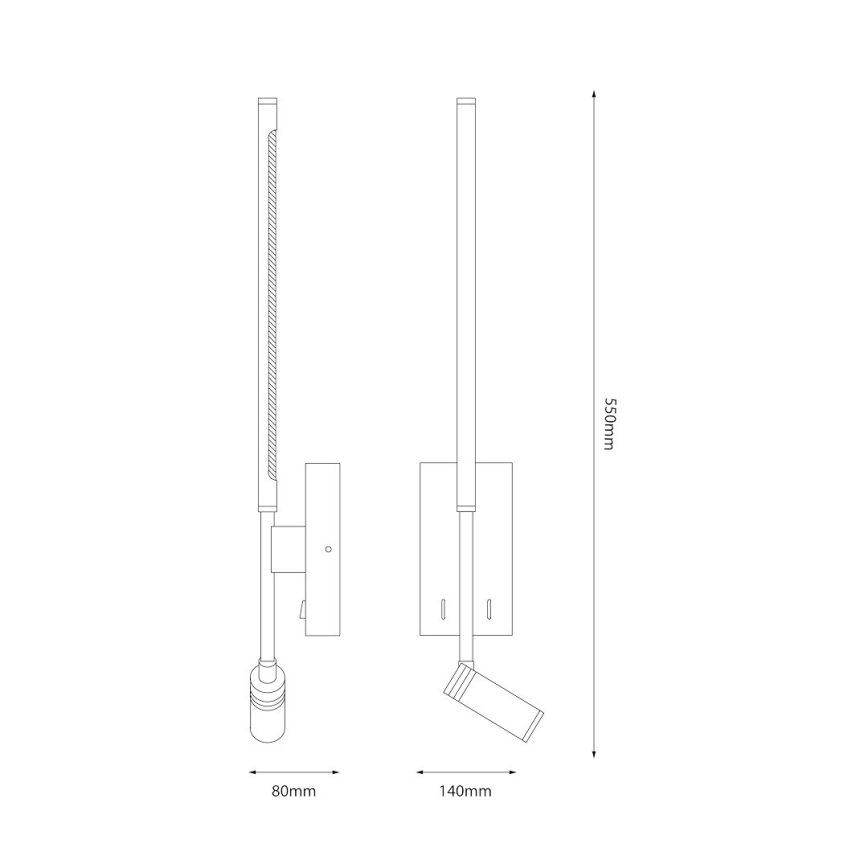 LED stenska svetilka TORCH LED/6W/230V + LED/3W črna