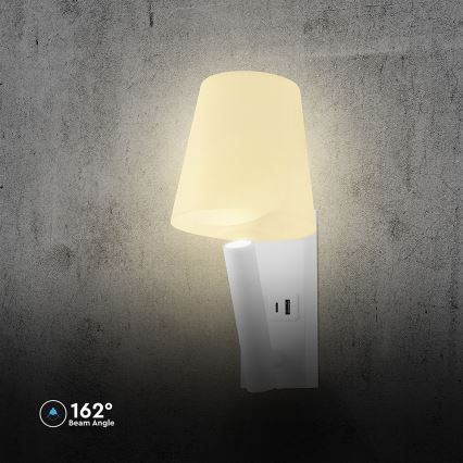LED stenska svetilka z USB priključkom LED/2W/230V 3000K bela