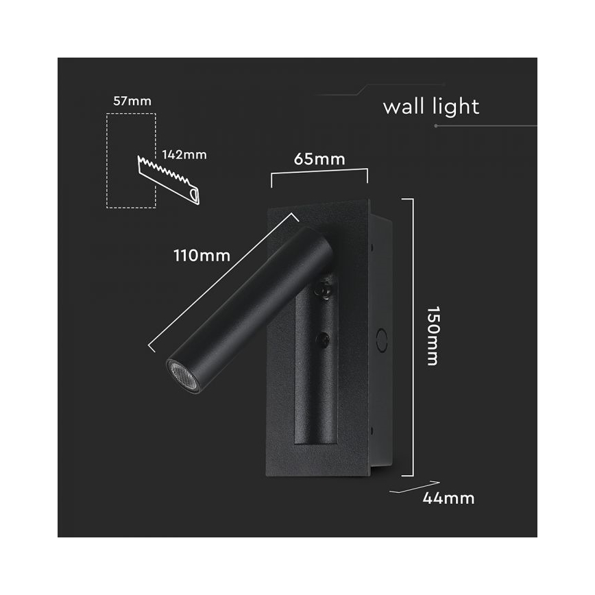 LED stenska točkovna svetilka LED/2W/230V 3000K črna