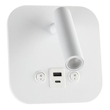 LED stenska točkovna svetilka z USB priključkom LED/8W/230V 3000K bela