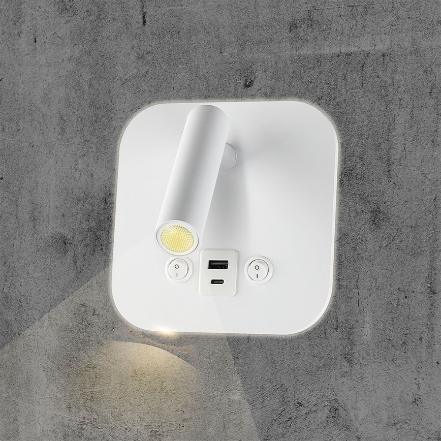 LED stenska točkovna svetilka z USB priključkom LED/8W/230V 3000K bela