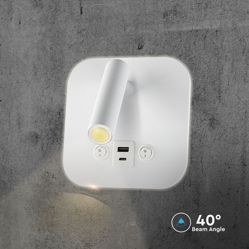 LED stenska točkovna svetilka z USB priključkom LED/8W/230V 3000K bela