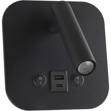 LED stenska točkovna svetilka z USB priključkom LED/8W/230V 3000K črna