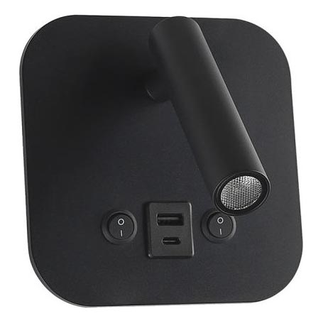 LED stenska točkovna svetilka z USB priključkom LED/8W/230V 3000K črna