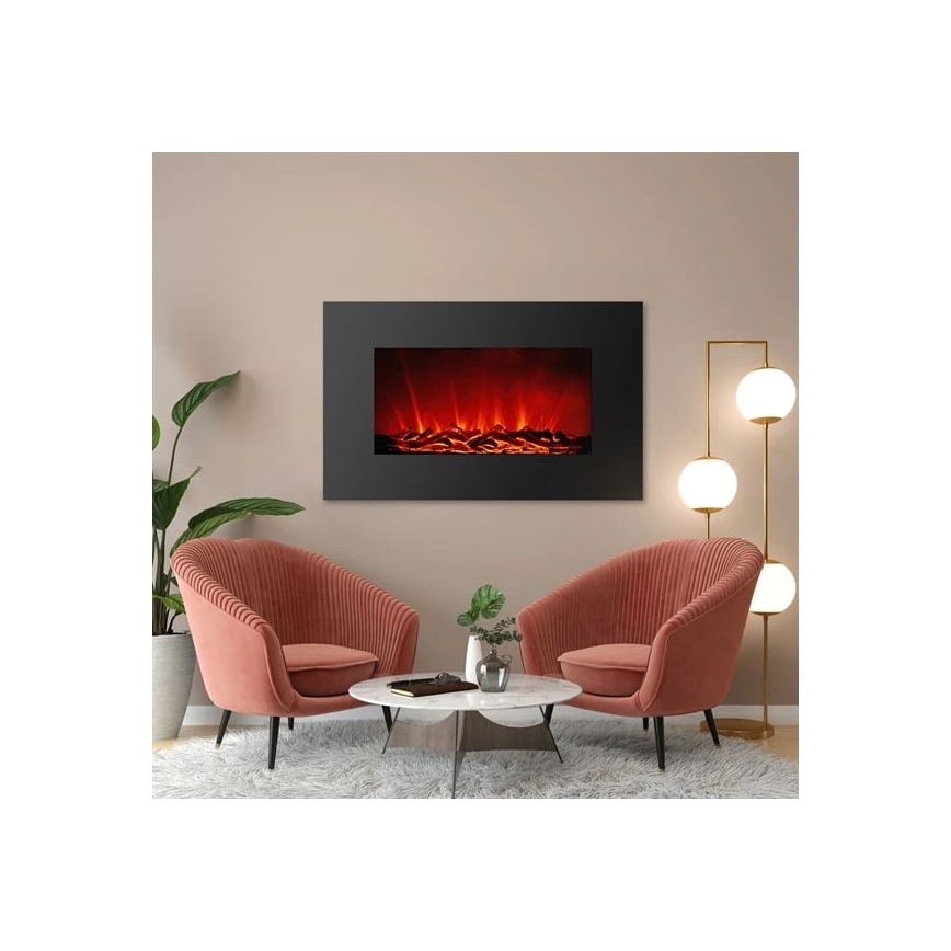 LED Stenski električni kamin z gretjem LED/2000W/230V 56x88 cm