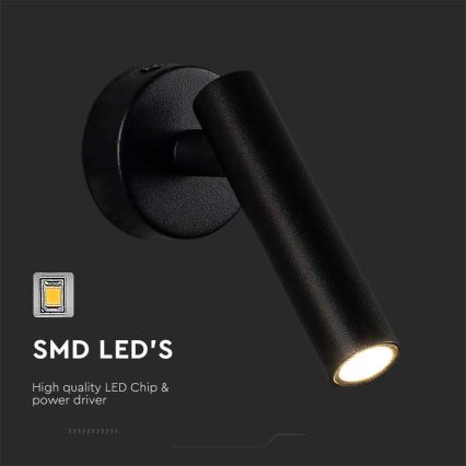 LED Stenski reflektor LED/2W/230V 3000K črna