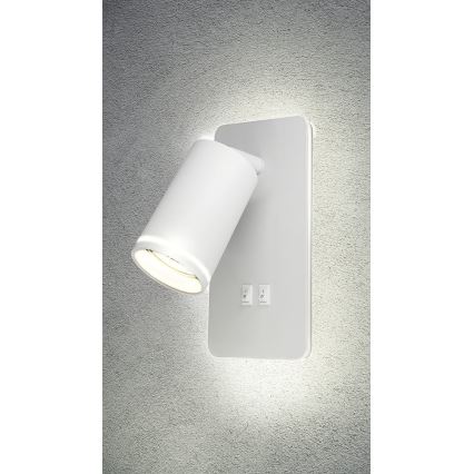 LED Stenski reflektor PARIZ 1xGU10/10W/230V + LED/6W/230V bela