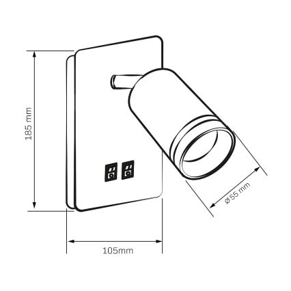 LED Stenski reflektor PARIZ 1xGU10/10W/230V + LED/6W/230V bela