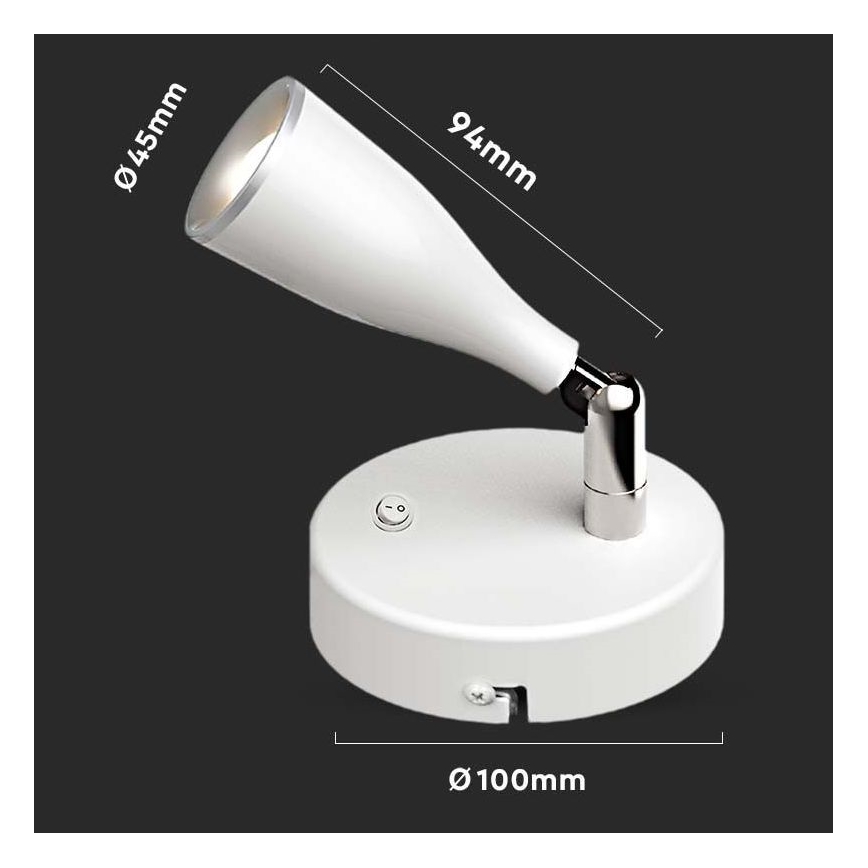 LED Stenski reflektor s stikalom LED/4,5W/230V 3000K bela