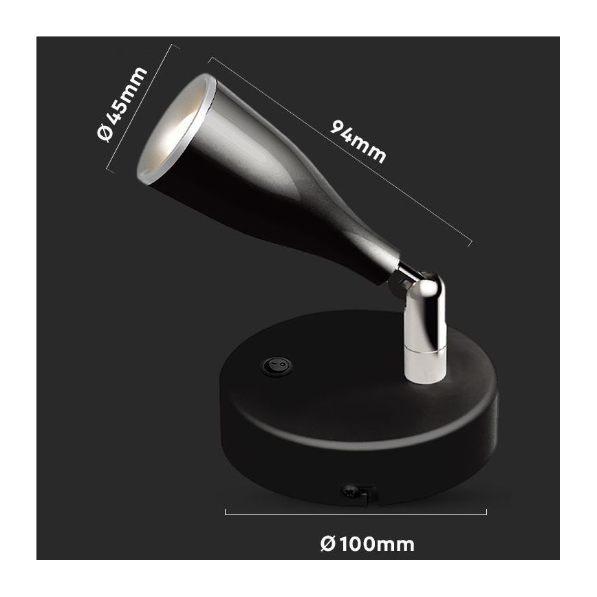LED Stenski reflektor s stikalom LED/4,5W/230V 4000K črna
