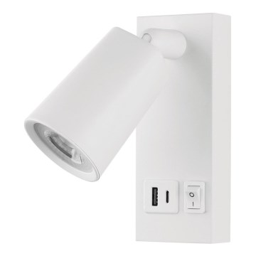 LED Stenski reflektor z USB-jem CHARGE LED/5W/230V bela