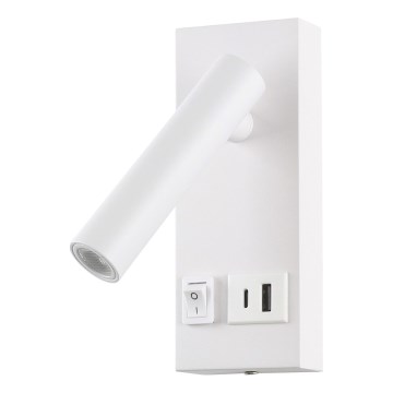 LED Stenski reflektor z USB LED/2W/230V bela