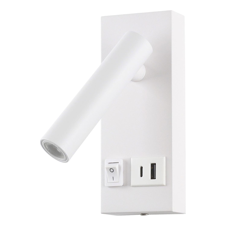 LED Stenski reflektor z USB LED/2W/230V bela