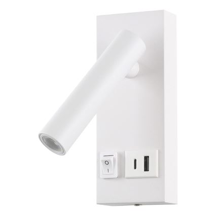 LED Stenski reflektor z USB LED/2W/230V bela