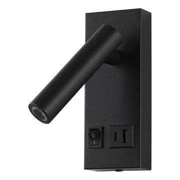 LED Stenski reflektor z USB LED/2W/230V črna