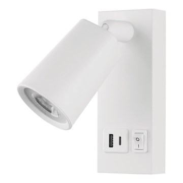 LED Stenski reflektor z USB LED/5W/230V bela
