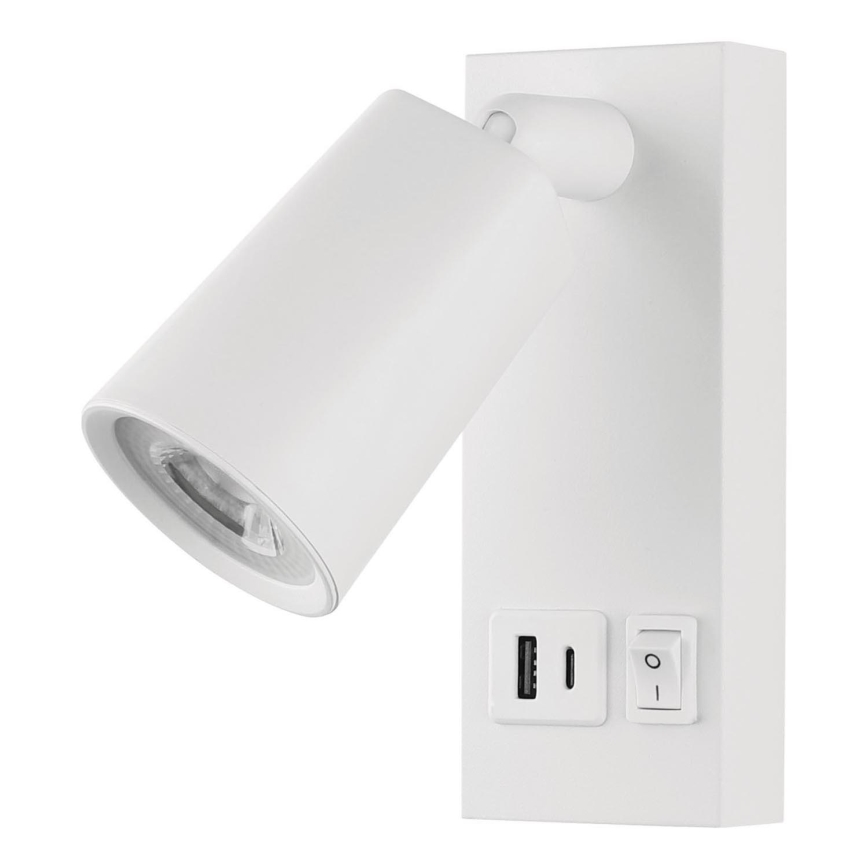 LED Stenski reflektor z USB LED/5W/230V bela