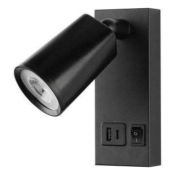 LED Stenski reflektor z USB LED/5W/230V črna