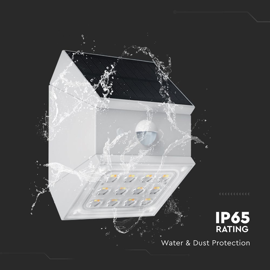 LED stensko solarno svetilo s senzorjem LED/2,5W/3,7V 3000/4000/6000K IP65 1200 mAh bela