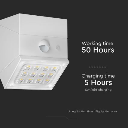 LED stensko solarno svetilo s senzorjem LED/2,5W/3,7V 3000/4000/6000K IP65 1200 mAh bela