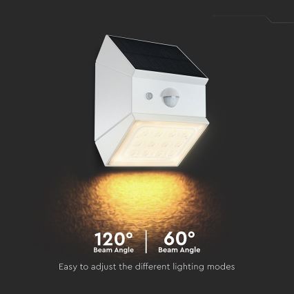 LED stensko solarno svetilo s senzorjem LED/2,5W/3,7V 3000/4000/6000K IP65 1200 mAh bela