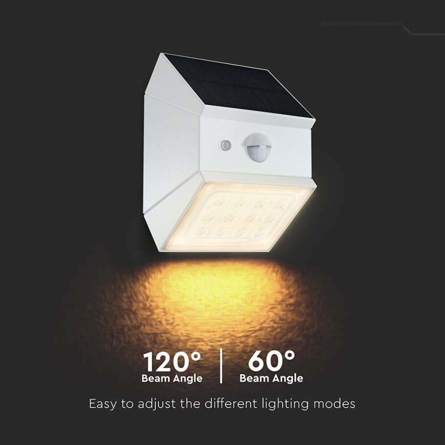LED stensko solarno svetilo s senzorjem LED/2,5W/3,7V 3000/4000/6000K IP65 1200 mAh bela