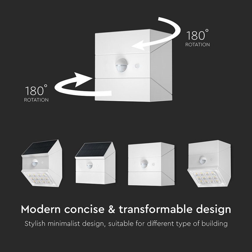 LED stensko solarno svetilo s senzorjem LED/2,5W/3,7V 3000/4000/6000K IP65 1200 mAh bela