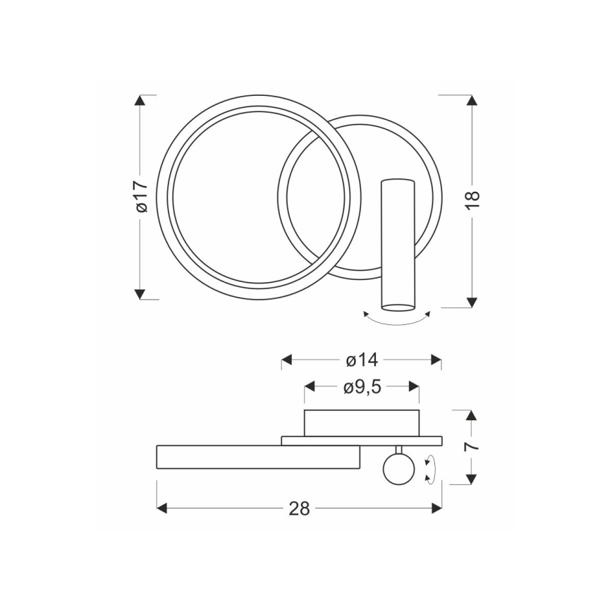 LED stensko točkovno svetilo MONET LED/16W/230V črno