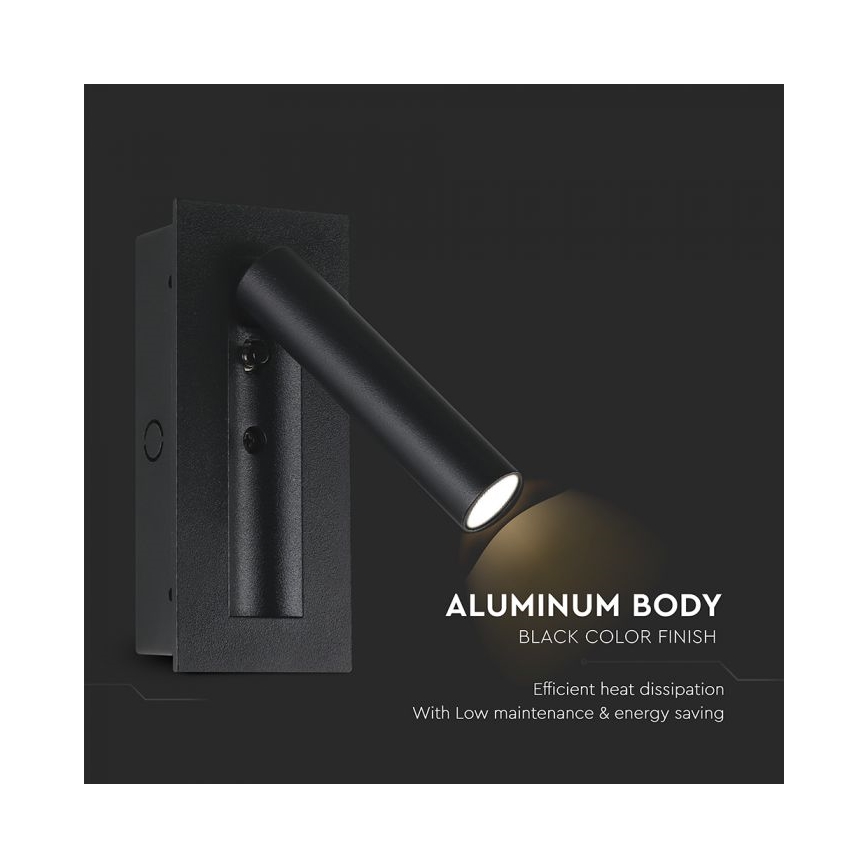 LED stensko usmerjeno svetilo LED/2W/230V 3000K črno