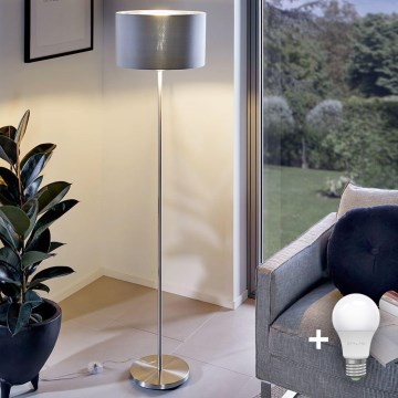LED stoječa svetilka TUNJA 1xE27/20W/230V premer 30 cm matni krom/siva