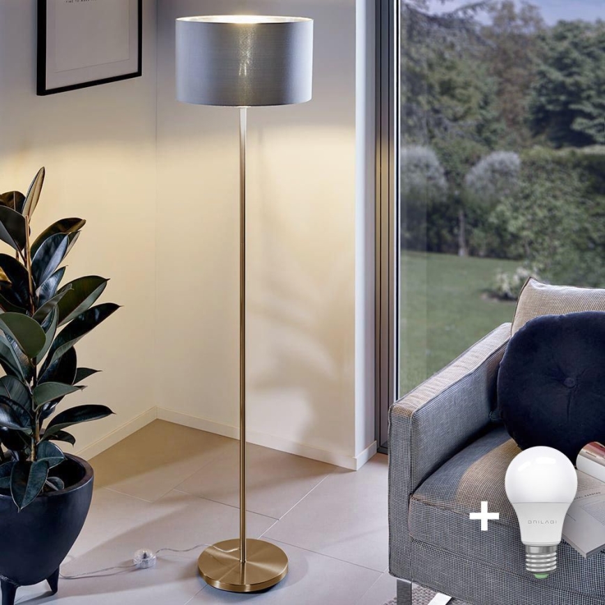 LED stoječa svetilka TUNJA 1xE27/20W/230V, premer 30 cm, zlata/siva