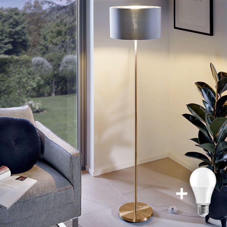 LED stoječa svetilka TUNJA 1xE27/20W/230V, premer 38 cm, zlata/siva