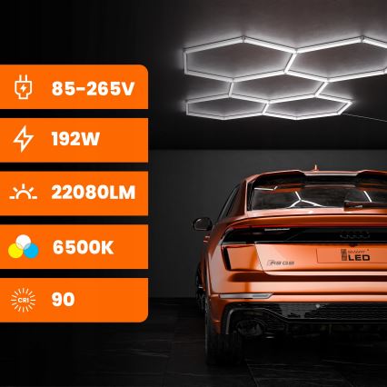 LED stropna svetilka HEXAGON LED/192W/85-265V 6500K 298x209 cm CRI 90 IP54 bela