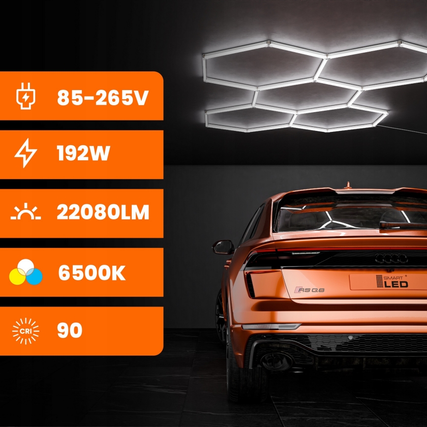 LED stropna svetilka HEXAGON LED/192W/85-265V 6500K 298x209 cm CRI 90 IP54 bela