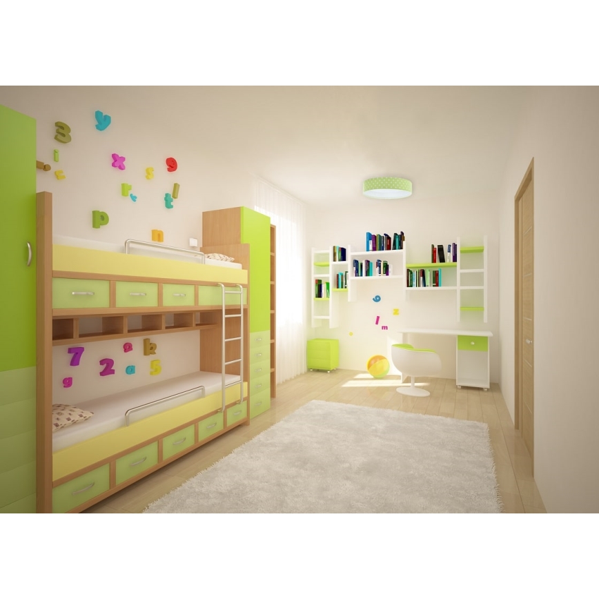 LED Otroška stropna svetilka GALAXY KIDS LED/24W/230V pikice zelena/bela