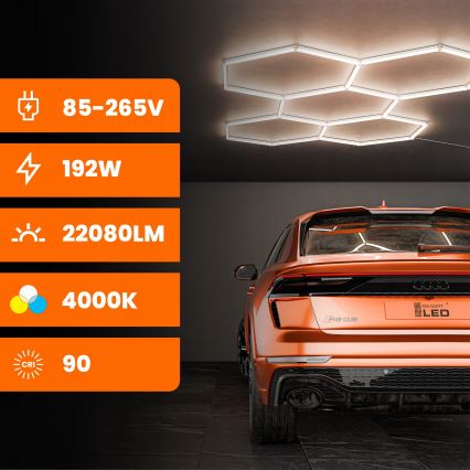 LED stropno svetilo HEXAGON LED/192W/85-265V 4000K 298x209 cm CRI 90 IP54 belo