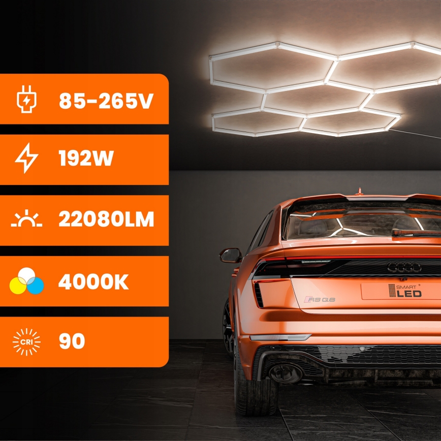 LED stropna svetilka HEXAGON LED/240W/85-265V 4000K 298x209 cm CRI 90 IP44 bela