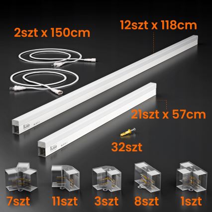 LED stropna svetilka HEXAGON LED/384W/85-265V 6500K 484x243 cm CRI 90 IP54 bela