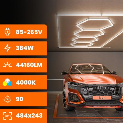 LED stropna svetilka HEXAGON LED/426W/85-265V 4000K 484x243 cm CRI 90 IP44 bela
