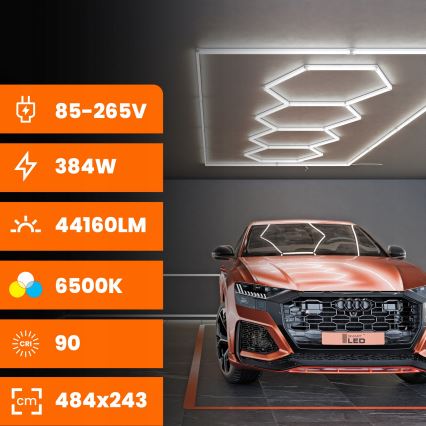 LED stropna svetilka HEXAGON LED/426W/85-265V 6500K 484x243 cm CRI 90 IP44 bela